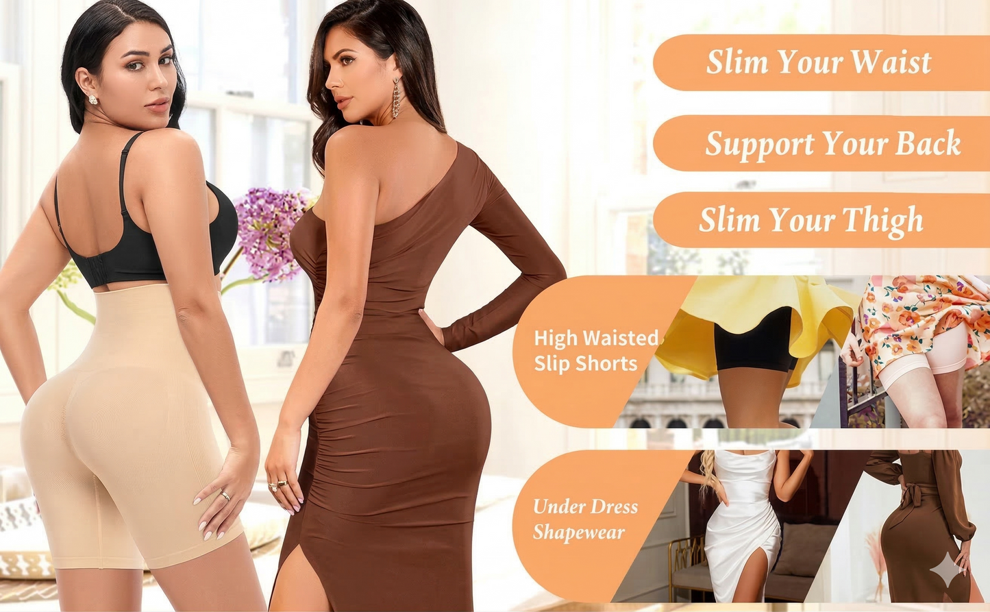 4-in-1 Shaper - Quick Slim Shape Wear Tummy, Back, Thighs, Hips - Black/Efffective Seamless Tummy Tucker